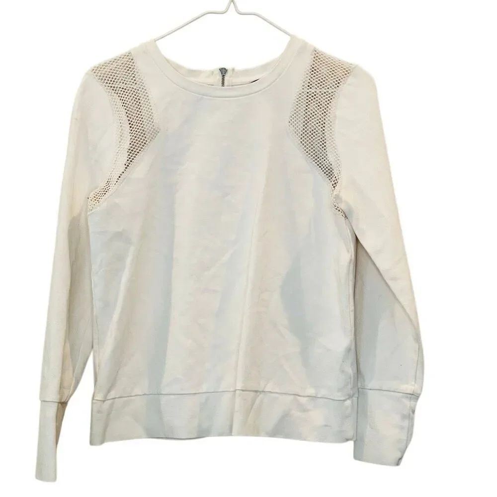 Banana Republic Mesh Inset Crew Neck Long Sleeve Pullover Sweatshirt Ivory Small